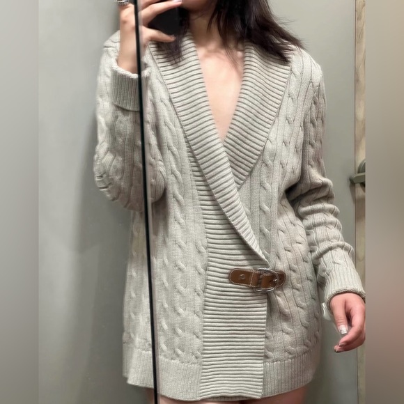 Ralph Lauren Sweaters - Lauren Ralph Lauren Buckle Wrap Cable Knit Sweater Gray Equestrian